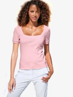 T-shirt à grande encolure carrée avec manches courtes et coupe ajustée