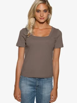 T-shirt à grande encolure carrée avec manches courtes et coupe ajustée