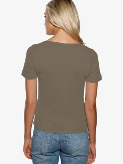 T-shirt à grande encolure carrée avec manches courtes et coupe ajustée