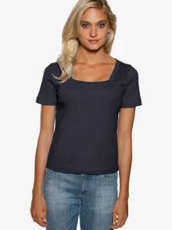 T-shirt à grande encolure carrée avec manches courtes et coupe ajustée