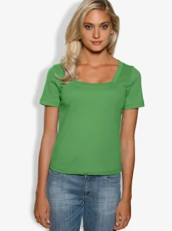 T-shirt à grande encolure carrée avec manches courtes et coupe ajustée