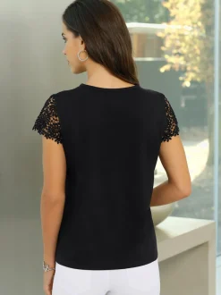 T-shirt haut mancherons broderie anglaise douceur coton-modal