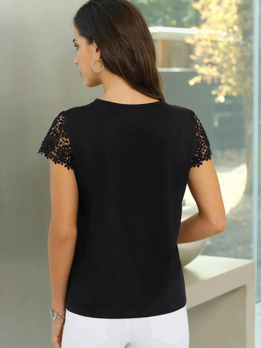 T-shirt haut mancherons broderie anglaise douceur coton-modal