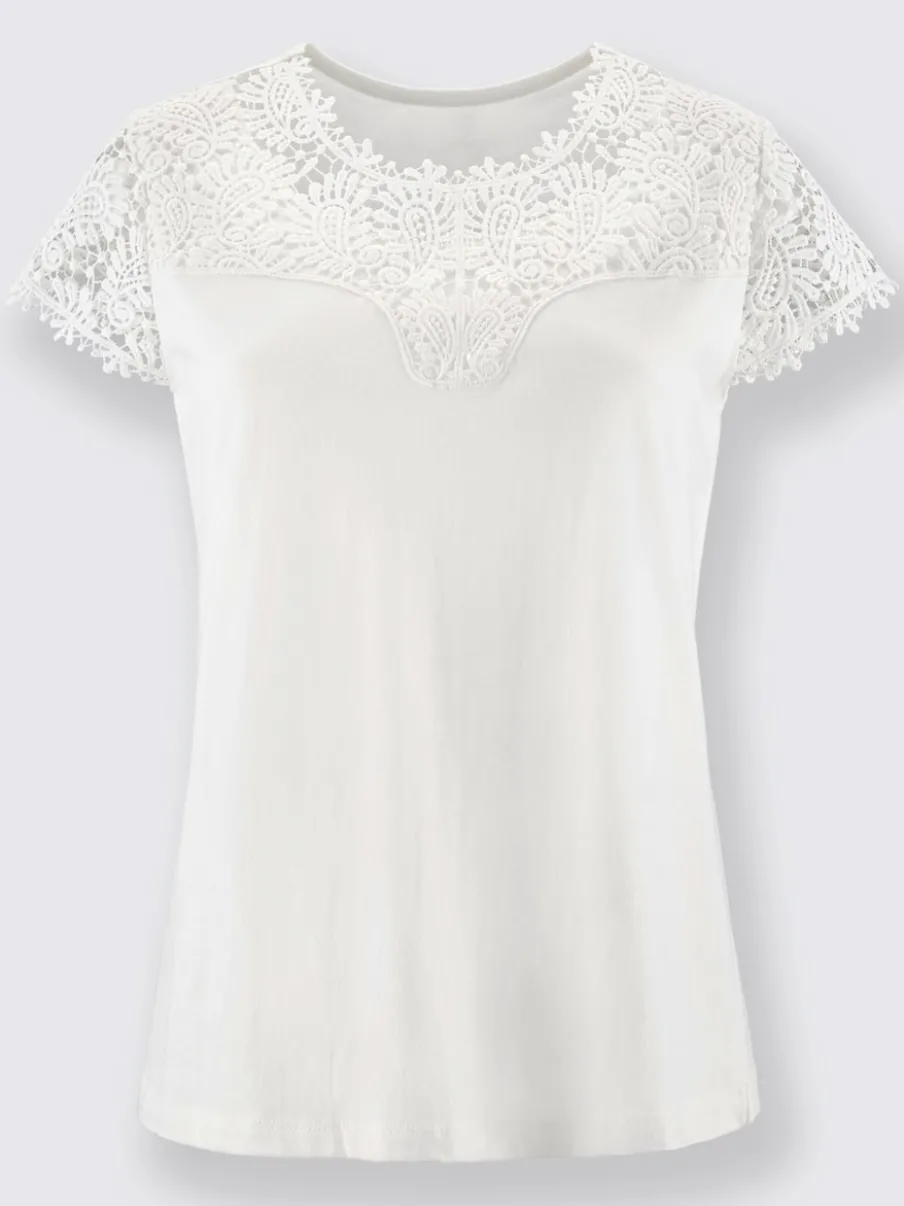 T-shirt haut mancherons broderie anglaise douceur coton-modal