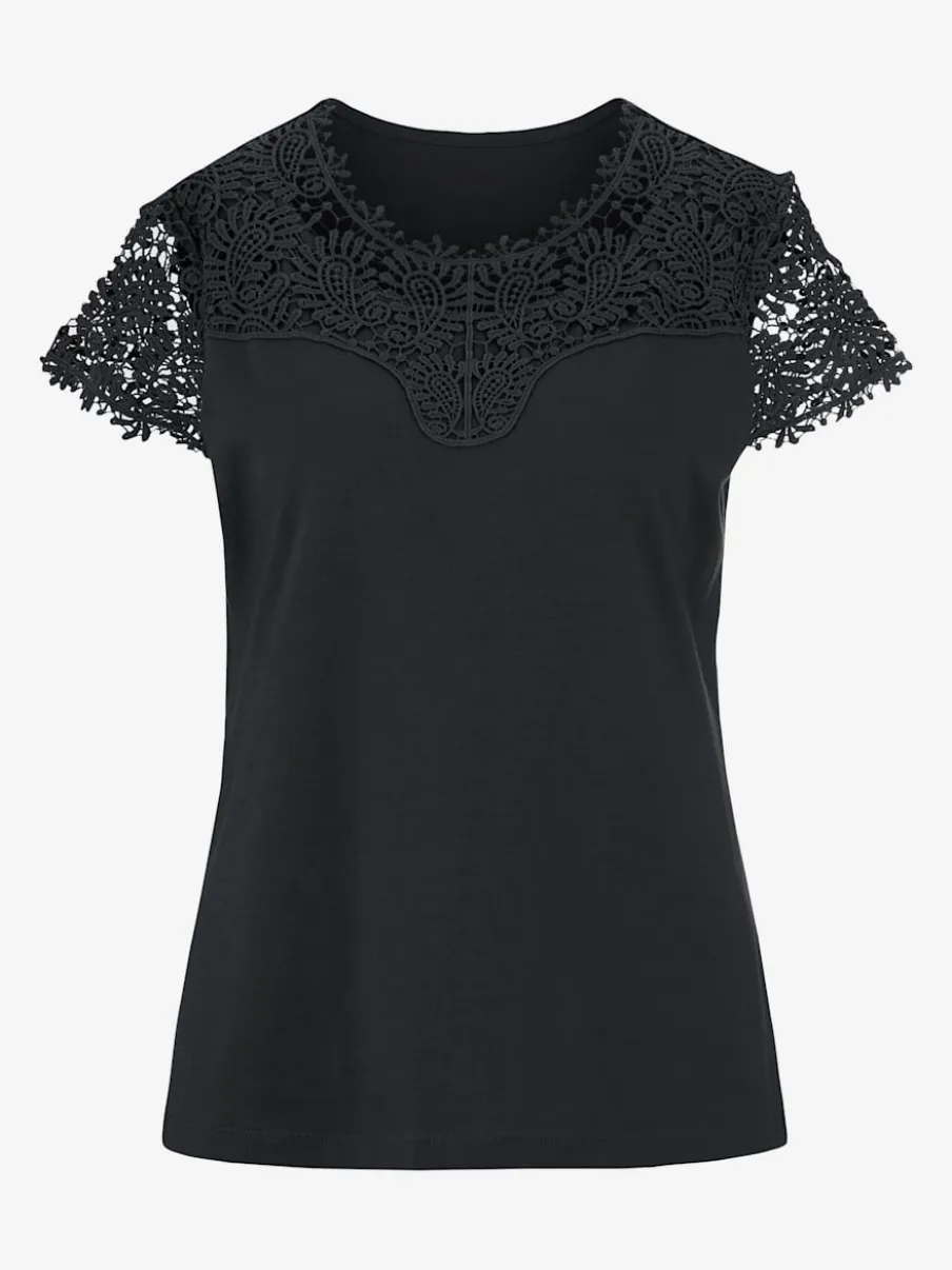 T-shirt haut mancherons broderie anglaise douceur coton-modal