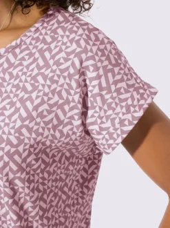 T-shirt imprimé à encolure passepoilée et mancherons décontractés