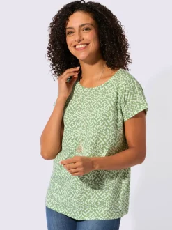 T-shirt imprimé à encolure passepoilée et mancherons décontractés