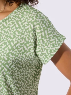 T-shirt imprimé à encolure passepoilée et mancherons décontractés