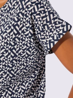 T-shirt imprimé à encolure passepoilée et mancherons décontractés
