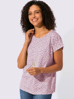 T-shirt imprimé à encolure passepoilée et mancherons décontractés