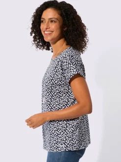 T-shirt imprimé à encolure passepoilée et mancherons décontractés