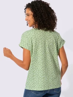 T-shirt imprimé à encolure passepoilée et mancherons décontractés