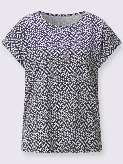 T-shirt imprimé à encolure passepoilée et mancherons décontractés