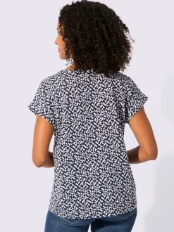 T-shirt imprimé à encolure passepoilée et mancherons décontractés