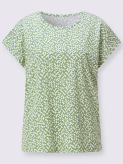 T-shirt imprimé à encolure passepoilée et mancherons décontractés