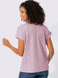 T-shirt imprimé à encolure passepoilée et mancherons décontractés