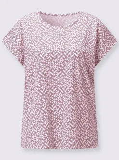 T-shirt imprimé à encolure passepoilée et mancherons décontractés