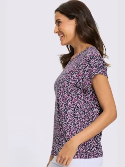 T-shirt imprimé à encolure ronde et mancherons décontractés