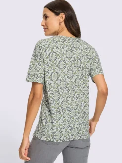 T-shirt imprimé à encolure ronde et manches courtes avec motifs fleuris