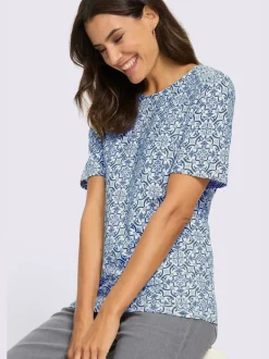 T-shirt imprimé à encolure ronde et manches courtes avec motifs fleuris