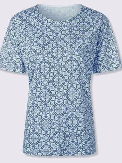 T-shirt imprimé à encolure ronde et manches courtes avec motifs fleuris