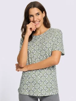 T-shirt imprimé à encolure ronde et manches courtes avec motifs fleuris
