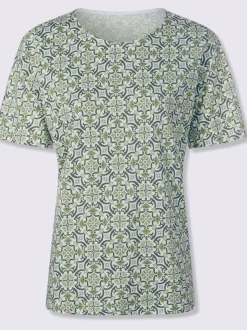 T-shirt imprimé à encolure ronde et manches courtes avec motifs fleuris