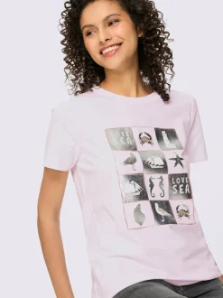 T-shirt à imprimé feuille avec encolure ronde et manches courtes