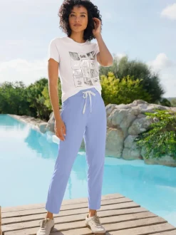 T-shirt à imprimé feuille avec encolure ronde et manches courtes