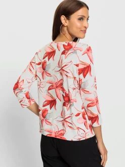 T-shirt imprimé fleurs en viscose douce manches trois-quarts