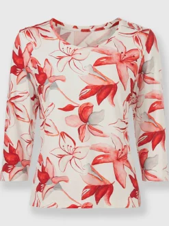T-shirt imprimé fleurs en viscose douce manches trois-quarts