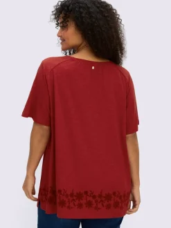 T-shirt imprimé floral, aspect broderie
