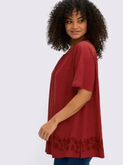 T-shirt imprimé floral, aspect broderie