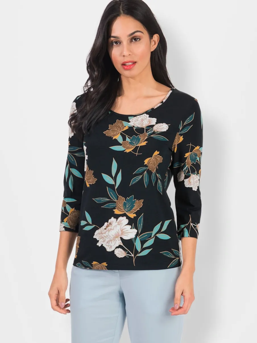 T-shirt imprimé floral manches 3/4 en viscose douce
