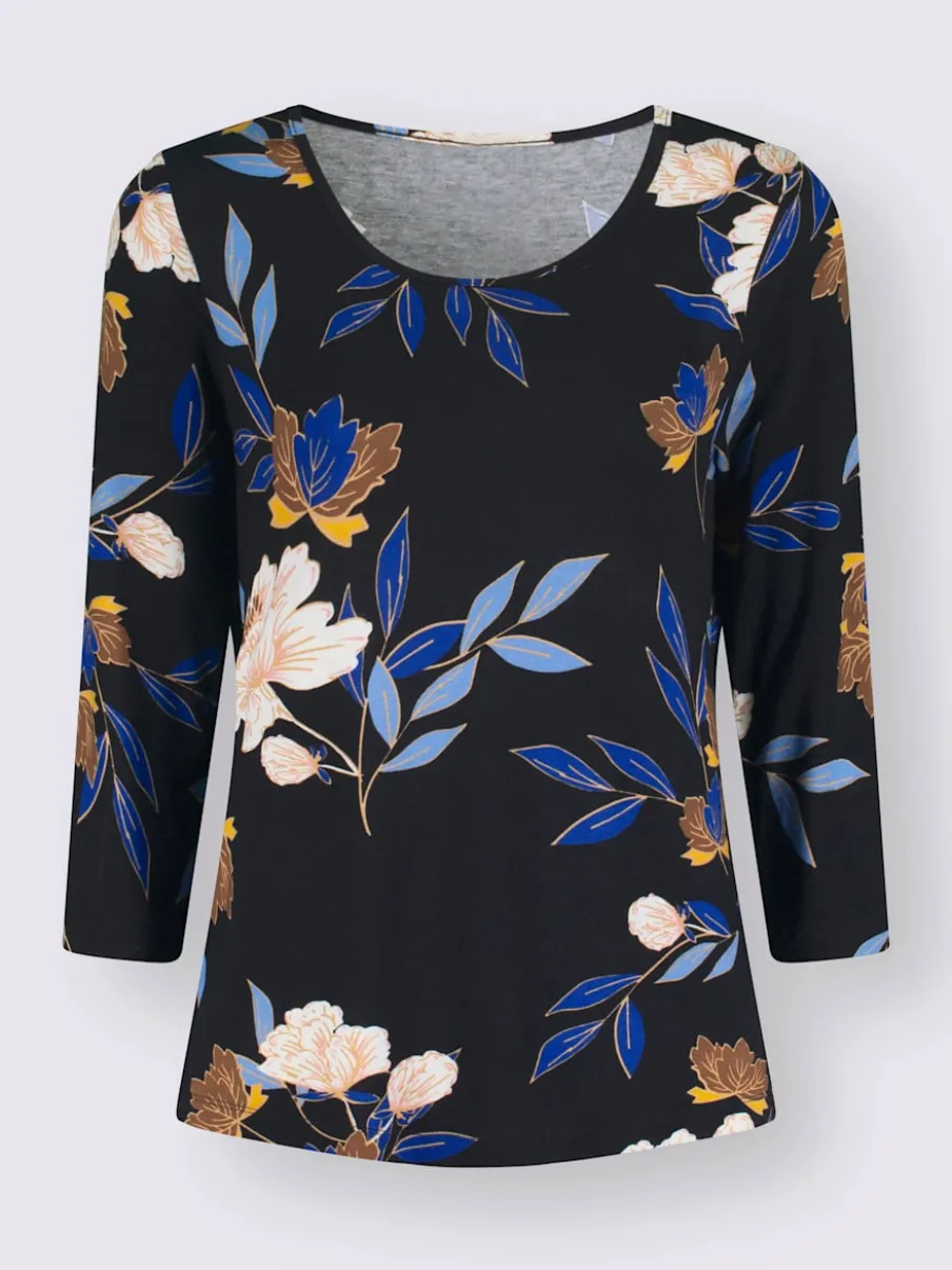 T-shirt imprimé floral manches 3/4 en viscose douce
