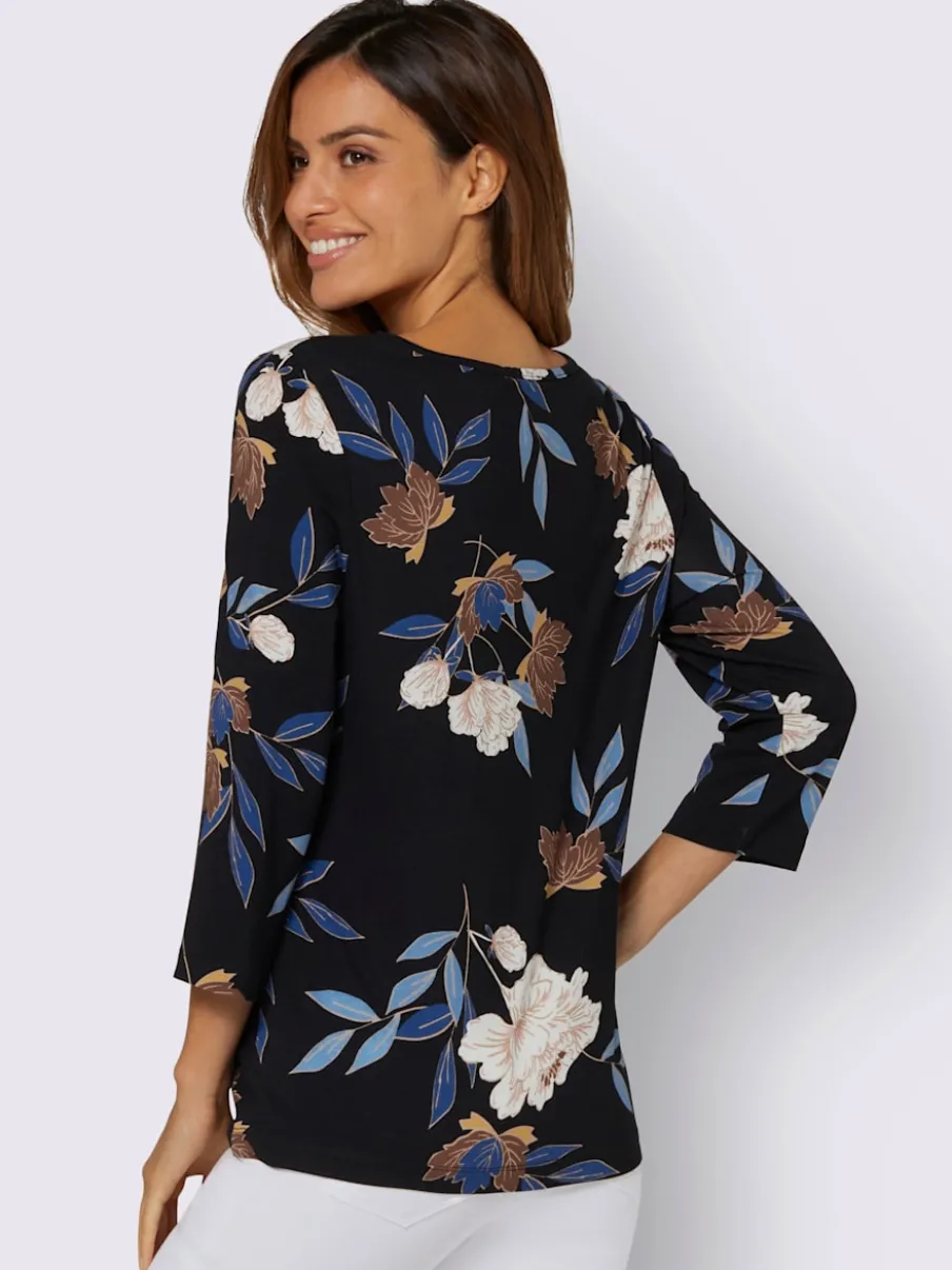 T-shirt imprimé floral manches 3/4 en viscose douce