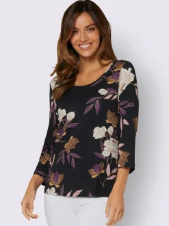 T-shirt imprimé floral manches 3/4 en viscose douce
