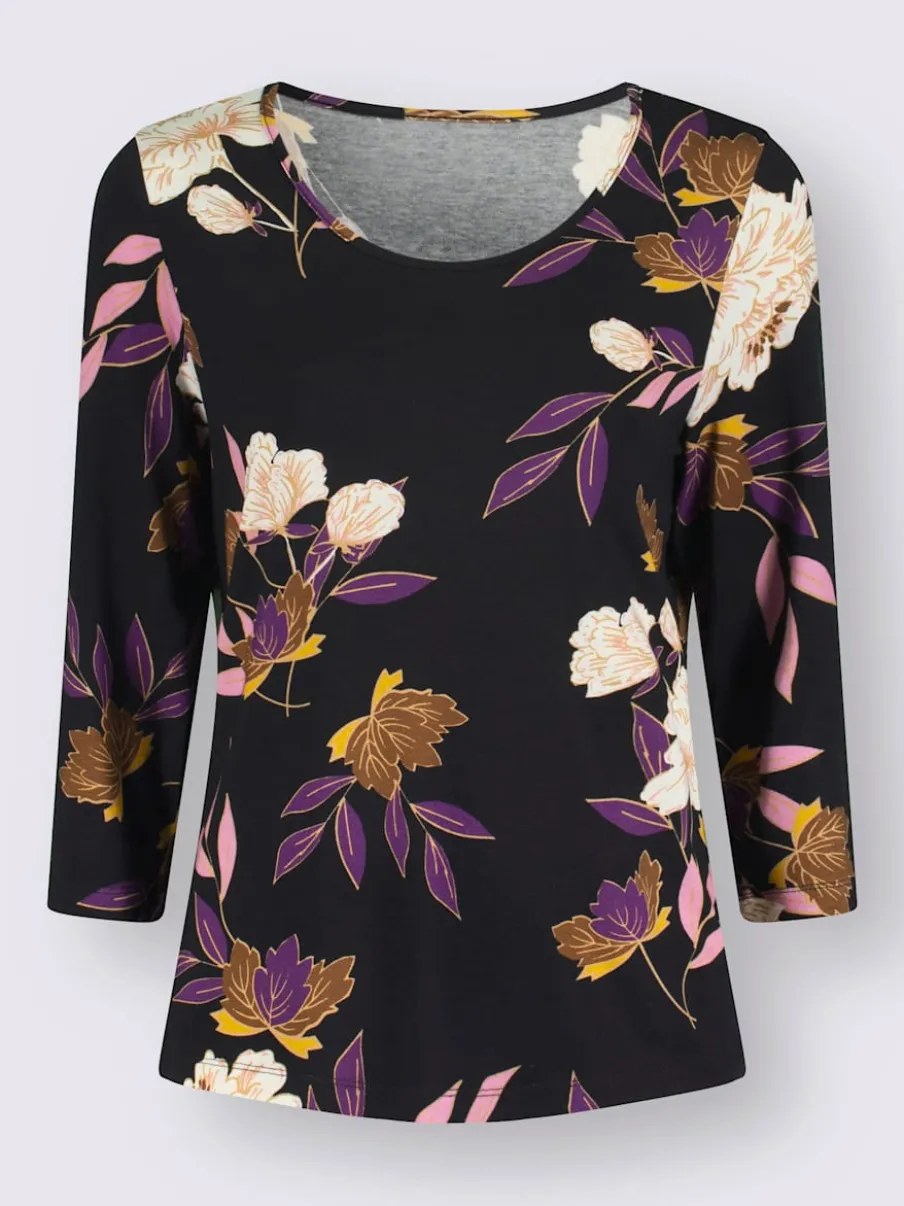 T-shirt imprimé floral manches 3/4 en viscose douce
