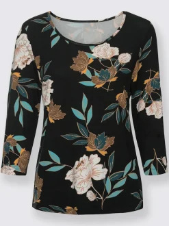 T-shirt imprimé floral manches 3/4 en viscose douce