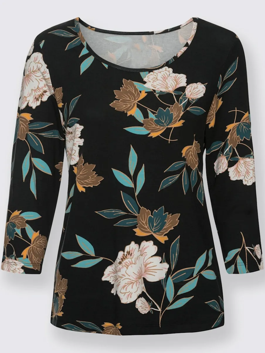 T-shirt imprimé floral manches 3/4 en viscose douce