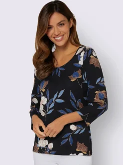 T-shirt imprimé floral manches 3/4 en viscose douce