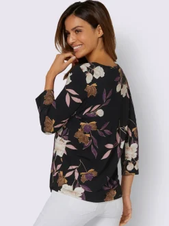 T-shirt imprimé floral manches 3/4 en viscose douce