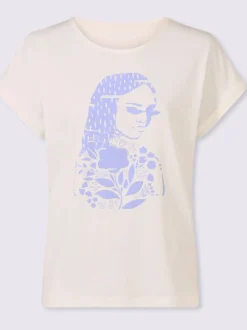 T-shirt imprimé visage moderne avec pierres brillantes encolure ronde