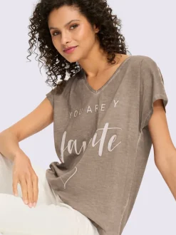 T-shirt à inscription col rond manches courtes délavées