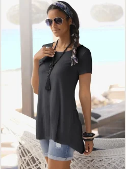 T-shirt large encolure ronde avec coupe longue au dos