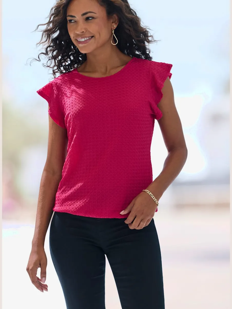 T-shirt Lascana à manches chauve-souris en polyester structuré recyclé