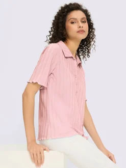 T-shirt léger à col V avec rayures et manches courtes