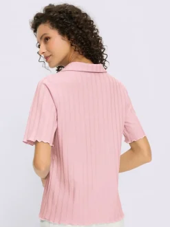 T-shirt léger à col V avec rayures et manches courtes