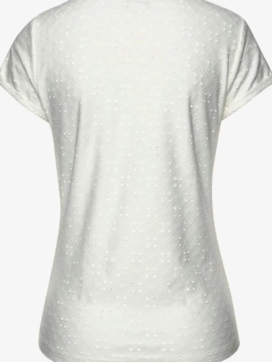 T-shirt léger à encolure ronde avec broderie ajourée et manches courtes