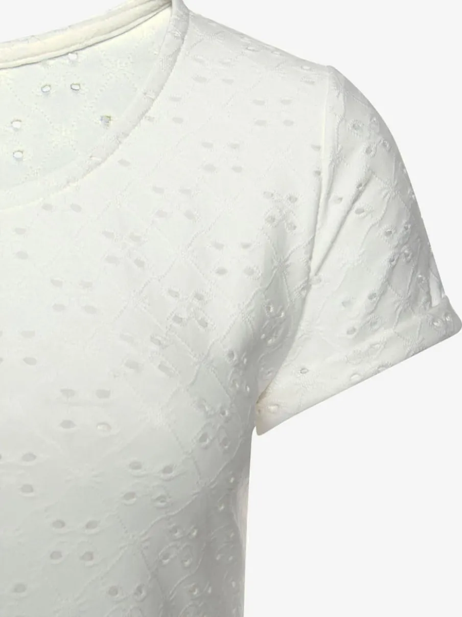T-shirt léger à encolure ronde avec broderie ajourée et manches courtes